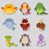 Sticker design with different types of animals vector