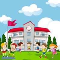 Students playing in front of school vector