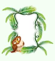 Frame design with owl and palm leaves vector