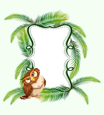 Frame design with owl and palm leaves