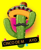 Cactus wearing mexican hat on yellow background vector