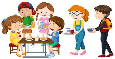 Children having lunch on table vector