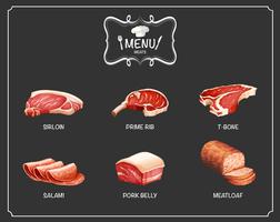 Diferentes tipos de carne en el menú. vector