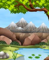 Scene with mountains and river vector