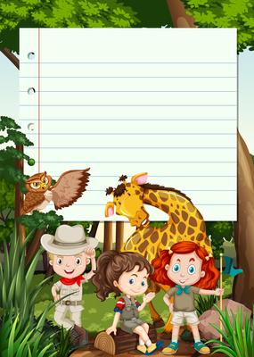 Border template with kids and animals