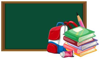 Blackboard and schoolbag with books vector