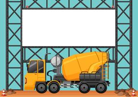 Construction site with blank board and cement truck vector