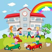 Kids playing in the school field vector