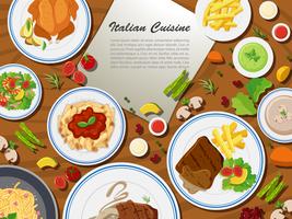 Cocina italiana con diferentes tipos de comida. vector