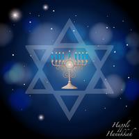 Feliz Hanukkah con símbolo de judios y luces vector