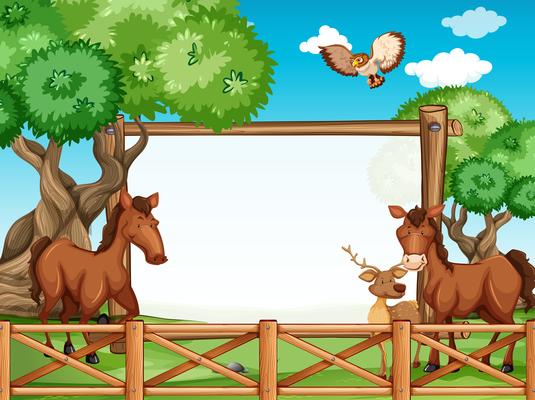 Wooden frame with horses and deer