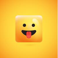 High detailed square yellow emoticon on a yellow background, vector illustration