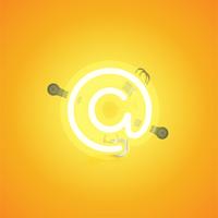 Yellow realistic neon character with wires and console from a fontset, vector illustration