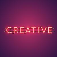 Neon realistic word 'CREATIVE'  for advertising, vector illustration