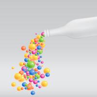 Botella blanca en blanco para publicidad con burbujas de colores, ilustración vectorial vector