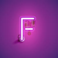 Pink realistic neon character with wires and console from a fontset, vector illustration