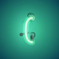 Green realistic neon character with wires and console from a fontset, vector illustration