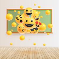 Different realistic smileys in front of a green blackboard, vector illustration