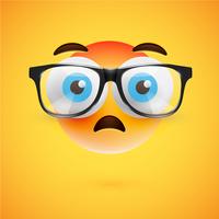 3D yellow emoticon with eyeglasses, vector illustration