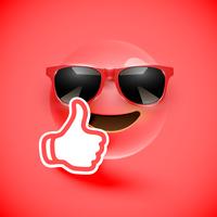 Realistic emoticon with sunglasses and thumbs up, vector illustration