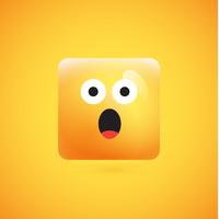 High detailed square yellow emoticon on a yellow background, vector illustration