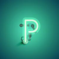 Green realistic neon character with wires and console from a fontset, vector illustration