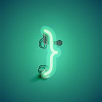 Green realistic neon character with wires and console from a fontset, vector illustration