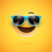 High-detailed 3D smiley with sunglasses on a colorful background, vector illustration