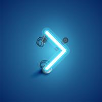 Blue realistic neon character with wires and console from a fontset, vector illustration