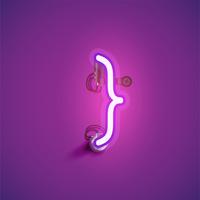 Pink realistic neon character with wires and console from a fontset, vector illustration