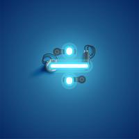 Blue realistic neon character with wires and console from a fontset, vector illustration