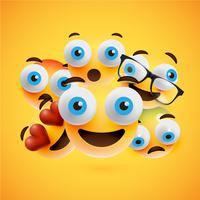 Different yellow smileys on yellow background, vector illustration