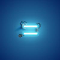 Blue realistic neon character with wires and console from a fontset, vector illustration