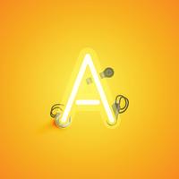 Yellow realistic neon character with wires and console from a fontset, vector illustration