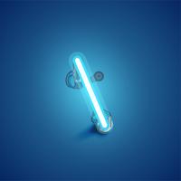 Blue realistic neon character with wires and console from a fontset, vector illustration