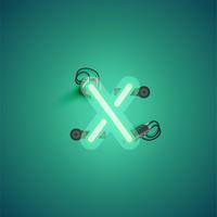 Green realistic neon character with wires and console from a fontset, vector illustration