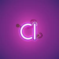 Pink realistic neon character with wires and console from a fontset, vector illustration