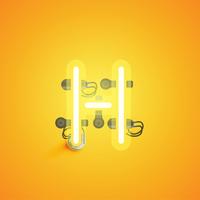 Yellow realistic neon character with wires and console from a fontset, vector illustration