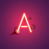 Red realistic neon character with wires and console from a fontset, vector illustration