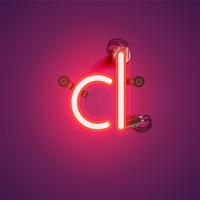 Red realistic neon character with wires and console from a fontset, vector illustration