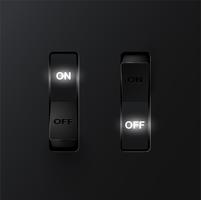 Realistic black switches ONOFF on black background, vector illustration