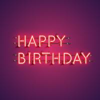 Neon realistic words 'HAPPY BIRTHDAY' for advertising, vector illustration