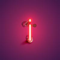 Red realistic neon character with wires and console from a fontset, vector illustration