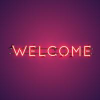 Neon realistic word 'WELCOME' for advertising, vector illustration