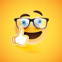 Emoticon with thumbs up, vector illustration