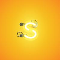 Yellow realistic neon character with wires and console from a fontset, vector illustration