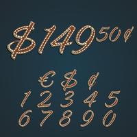 Realistic leather money and number set, vector illustration