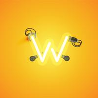 Yellow realistic neon character with wires and console from a fontset, vector illustration