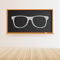 High detailed black chalkboard with wooden floor and a drawn eyeglasses, vector illustration