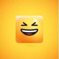 High detailed square yellow emoticon on a yellow background, vector illustration